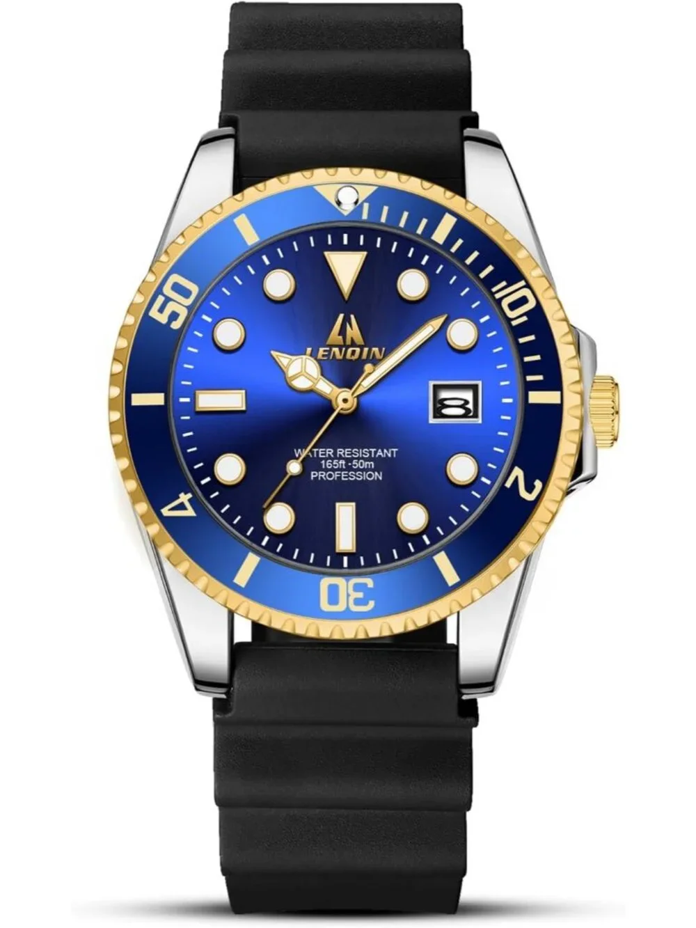 Men's Silver Black Blue Stainless Steel Waterproof Analog Quartz Wrist Watch
